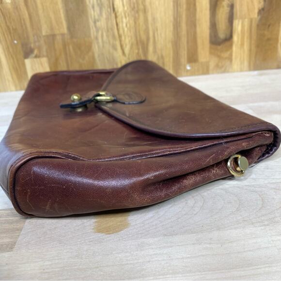 Oroton Vintage Brown Leather Envelop Snap Clutch - Picture 8 of 8